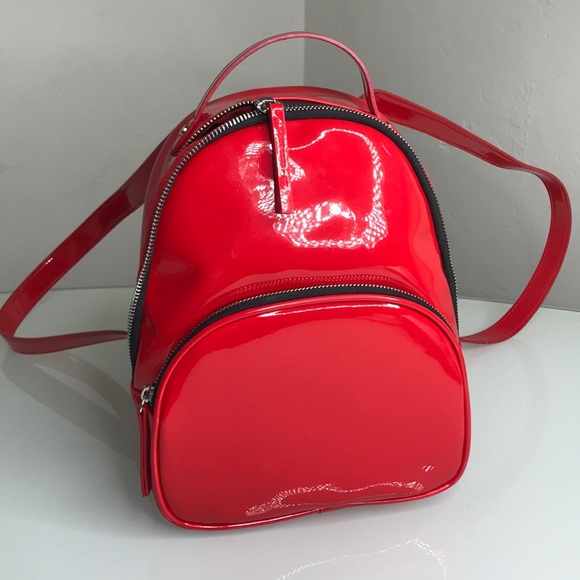 red patent leather backpack